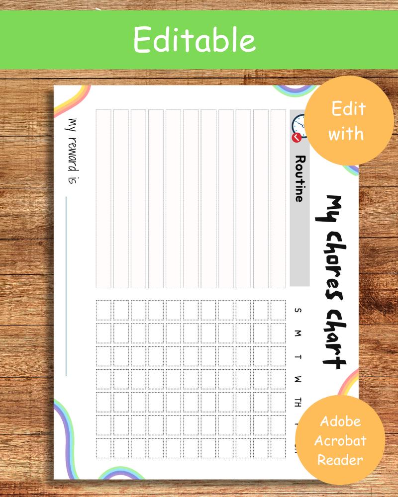 Editable Chore Chart for Kids | Printable | Kids Daily Weekly ...