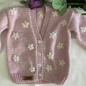 Knitted baby cardigan Daisy baby cardigan Newborn baby gift Hand Knitted Baby Cardigan Knitted Baby Clothes Knitted Girl Outfit image 4