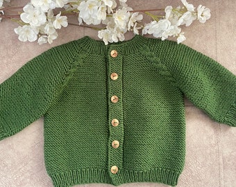 Grass green baby cardigan Knitted baby cardigan Hand knitted baby jacket Newborn baby gift  Baby Boy cardigan Baby Girl cardigan