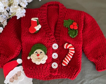 Christmas cardigan for babies Cardigan with Santa Claus motif Christmas sweater for child and baby  Knitted Sweater Unisex