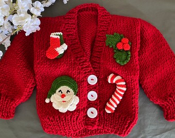Cardigan Pull Motif Bas (Père Noël, Fête) - Taille XL Rouge - Neuf Sans étiquettes