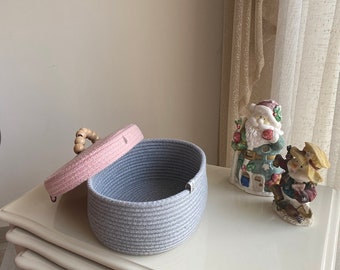 Handmade Crochet Knit Storage Basket Gift For Home Decoration, Sewing Box, Jewelry Medicine Toy Organizer Basket, Oval Basket With Lid