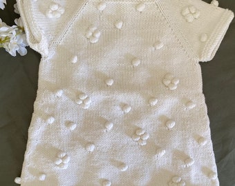 Hand knitted baby dress Baby Gift  Knitting For Newborn  Baby crochet Baby girl dress  First birthday dress Homecoming dress White dress