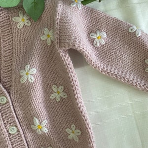 Knitted baby cardigan Daisy baby cardigan Newborn baby gift Hand Knitted Baby Cardigan Knitted Baby Clothes Knitted Girl Outfit image 5