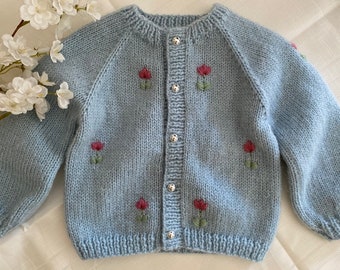 Knitted baby cardigan  knitted baby clothes newborn baby gift Hand Knitted Baby cardigan Knit Baby Clothes  Floral baby cardigan