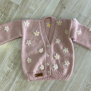 Knitted baby cardigan Daisy baby cardigan Newborn baby gift Hand Knitted Baby Cardigan Knitted Baby Clothes Knitted Girl Outfit image 2