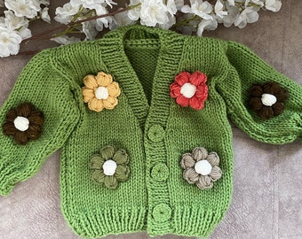 Knitted baby cardigan Knitted baby clothes Newborn baby gift Hand Knitted Baby Cardigan Knitted Girl Outfit Knitted Floral Cardigan