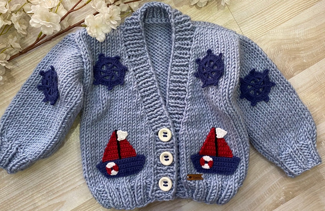 Gestrickte Babyjacke Sailor-Strickjacke Handgestrickte Babyjacke