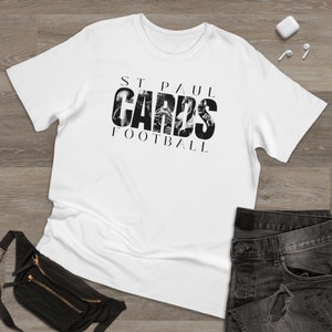 Camiseta gráfica dos fãs de esportes de futebol dos Cardinals, camiseta gráfica do espírito da escola St Paul Cardinals, camiseta gráfica das estrelas do mascote dos cartões do pai da mãe