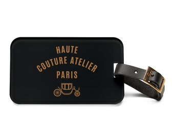 Etiqueta de equipaje, Etiqueta de equipaje de Haute Couture Atelier Paris, Etiqueta de maleta de accesorios de viaje de lujo, Etiqueta de equipaje francesa, Etiqueta de equipaje de la casa de moda