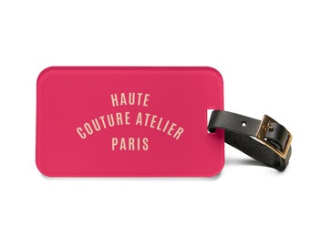 Etiqueta de equipaje, Etiqueta de equipaje Haute Couture Atelier Paris, Etiqueta de equipaje de París, Etiqueta de nombre de maleta, Etiqueta de equipaje francés, Etiqueta de equipaje francés elegante