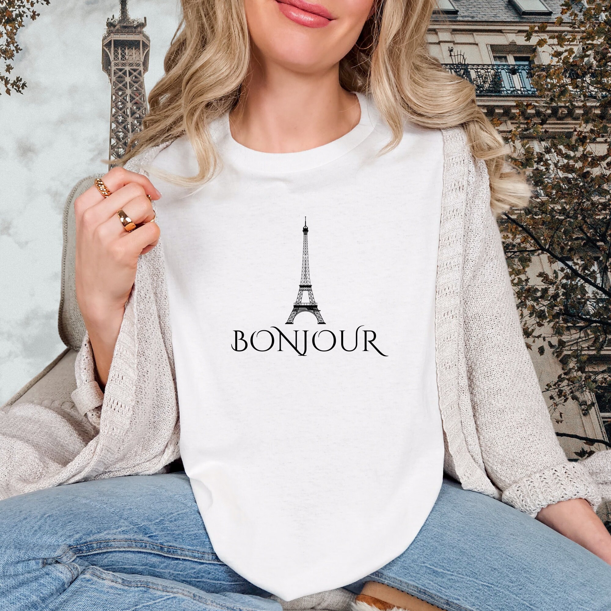 トップス Hello Bonjour! Beautiful T Shirts JAG3901_ZT7742962Z_TOP_White_B