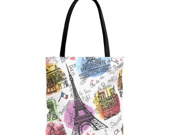 Paris Eiffel Tower Tote Bag, Cute Paris Shopping Tote, Fun Paris Bachelorette Gift, Paris Souvenir Bag, Teacher School Tote, Library Tote