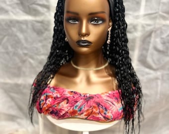 LushWigs “1 ( Black) Braided  Band Water Waves Wig Made on a Dome Cap *Made to Oder* 10 working days