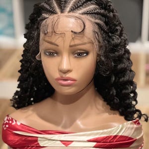 Perruque cheveux humains bouclés cornrows noirs de 18 po. LushWigs faite sur une dentelle frontale * Made Oder