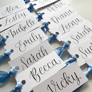 Ribbon place cards / Personalised ribbon name cards / Tied ribbon name card / Calligraphy place setting with ribbon