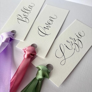 Ribbon Place Cards | Wedding Name Cards with Ribbon | Handwritten Calligraphy Ribbon Place Card