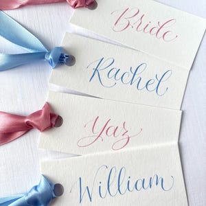 Baby Shower Name Place Cards with Ribbon | Pink and Blue Ribbon Name Cards