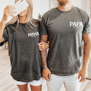 Custom Mom Dad Comfort Colors® T-shirt, Personalized Mama & Dad Pocket Shirt, Pregnancy Announcement Tee, Matching Parents Outfit Gifts