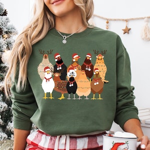 Сute Christmas Chickens Sweatshirt, Christmas Farm Animals Sweatshirt, Womens Christmas Chicken Sweatshirt,Christmas Holiday Sweatshirt Gift