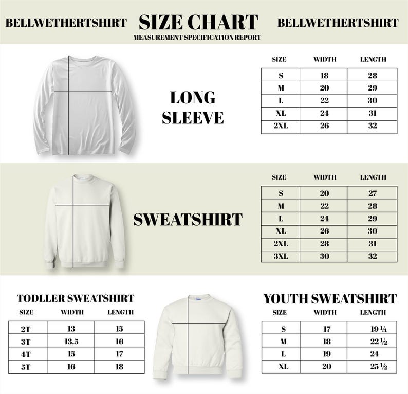 a white sweatshirt with measurements and measurements for it