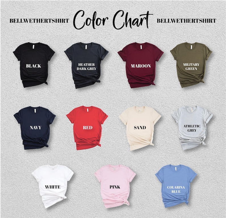 a group of t - shirts that say color chart