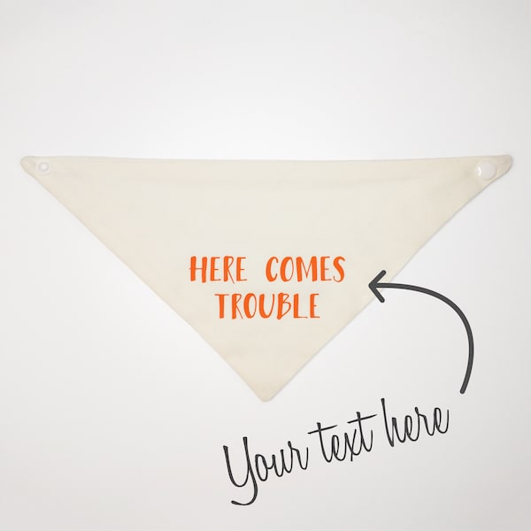 Custom Pet Bandana. Snap close pet bandana, personalized with your message or cat / dog name.