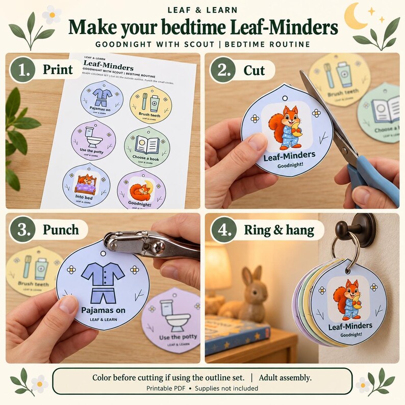 Kids Bedtime Routine Hang Tags Printable | Goodnight With Scout Leaf ...