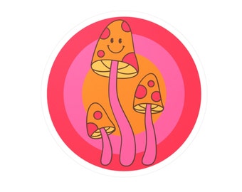 Dancing Mushrooms Sticker pink Mushroom Groovy Kiss-Cut Vinyl Decals 70s Inspo Groovy Laptop Decal