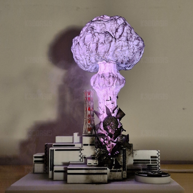 Diorama de la explosión nuclear de Chernóbil | Diseño original protegido | Lámpara LED de explosión nuclear con humo | Maqueta de reactor | 8 modos de luz