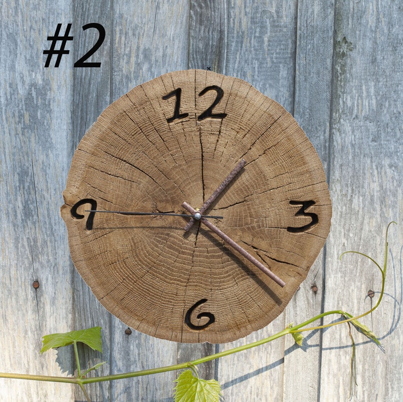 Wall Clock Natural Wood Slice Personalized Heart Initials Oak Tree of ...