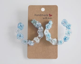 Handmade Baby's Breath Resin Stud Earrings, Blue Floral Jewelry