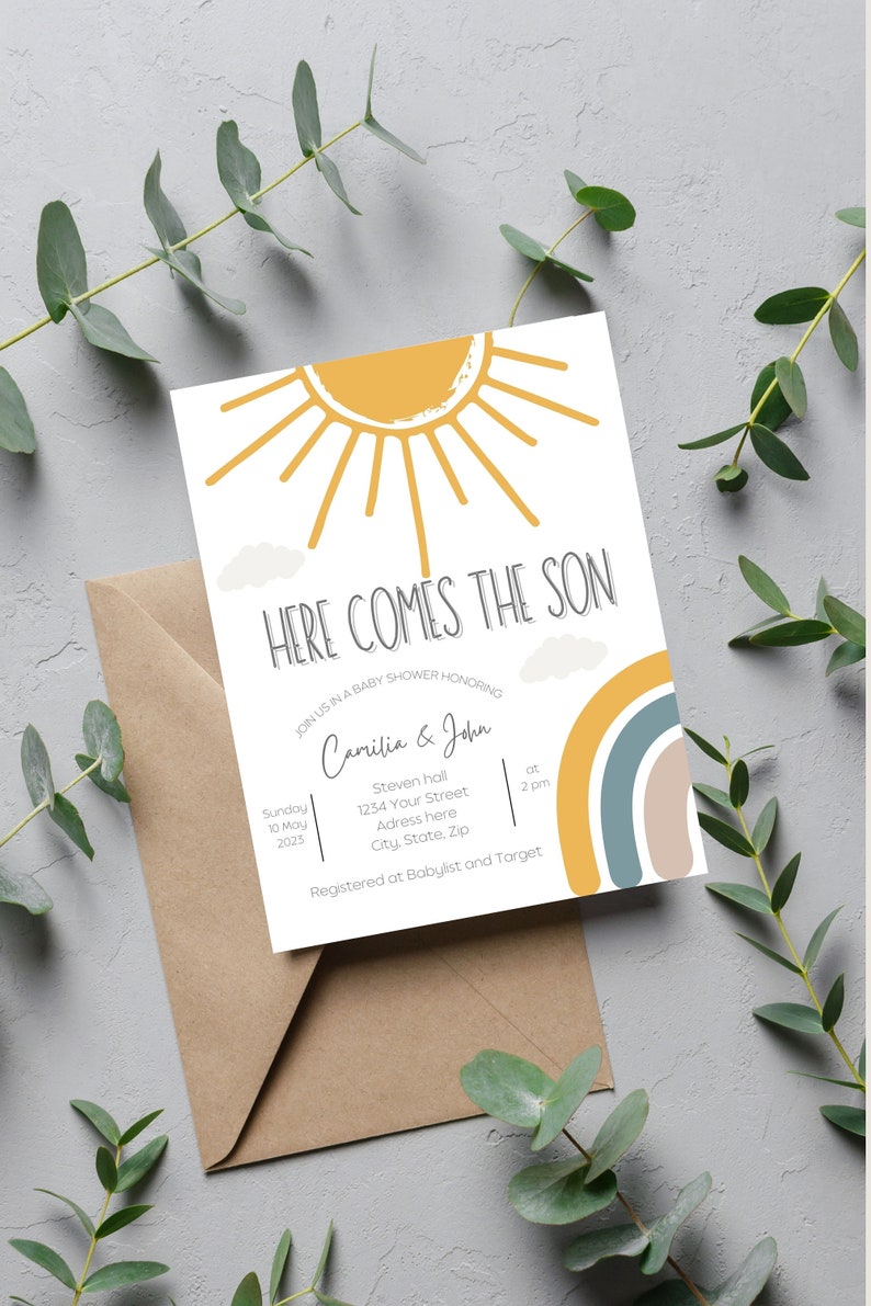 Editable Baby Shower Template Here Comes the Son Etsy