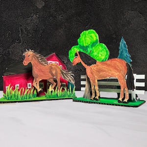 Kits de pintura 3D de dos caballos para niños Proyecto de regalo todo en uno para niños pequeños DIY Arte reciclado Proyecto de arte recuperado Kit de arte de regalo