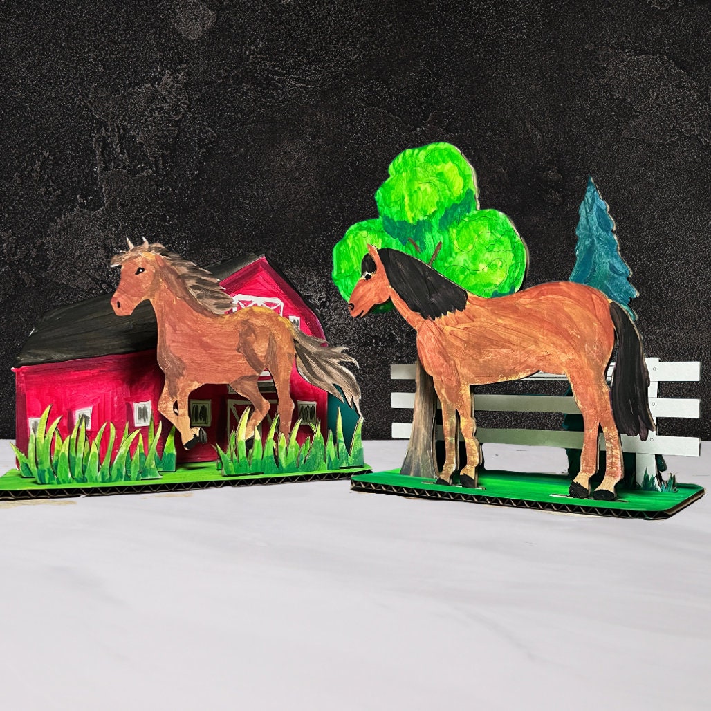 40 Adorable Cardboard Crafts For Kids 3 Horse Diorama Art Kit: Up-cycled Reclaimed Cardboard Craft Project