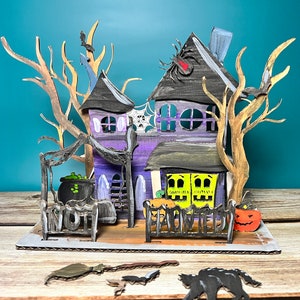 Kit de casa assombrada DIY para crianças, presente tudo em um projeto para adolescentes DIY Fall Halloween House Art Reclaimed Art Project Gift Fall Art Crianças mais velhas