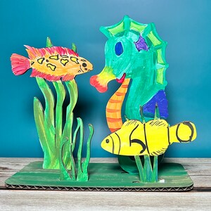 Kit de arte de caballito de mar para niños Proyecto de viaje todo en uno para niños pequeños DIY Under the Sea Up-cycled Art Project Kit de arte de regalo para vacaciones