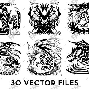 MHW 30 x SVG PNG Monster Pack Vecteur pour Cricut Silhouette Word