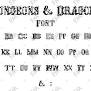 Carattere di stile di gioco Fantasy Dragon Dungeons per Cricut Silhouette Word