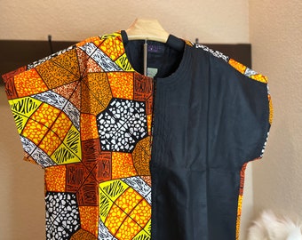 Funsho African Print Men's Ankara shirt with Crepe patchwork