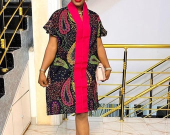 Ada African Print Ankara and Aso-Oke yoke mini Boubou dress