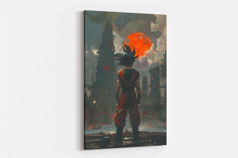 Abstract Goku Canvas Print, Dragon Ball Z, Futuristic Cityscape Gamer ...