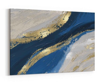 Blå och guld abstrakt canvastavla - Modern heminredning