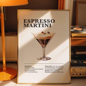 Espresso Martini Cocktail Print, Cocktail Recipe Bar Cart Posters Print Classic Alcohol Drink Wall Art For Bar Or Kitchen