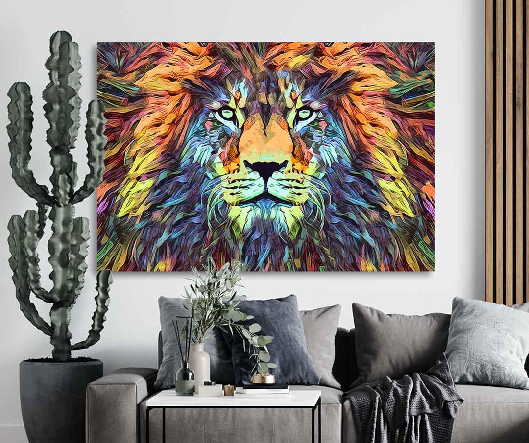 Modern Colorful Lion Canvas Print - Abstract Animal Wall Art ...