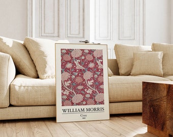 William Morris Floral Art Print, Red Flower Home Decor