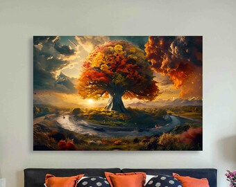 Autumn Forest River Canvas Print, Landscape Wall Art