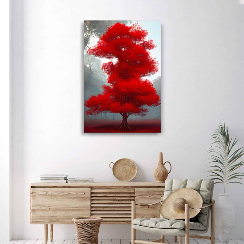 Red Tree Canvas Print, Landscape Wall Art, Framed Home Decor - Etsy