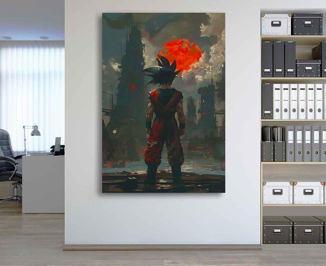 Abstract Goku Canvas Print, Dragon Ball Z, Futuristic Cityscape Gamer ...
