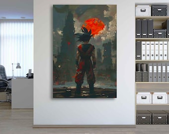 Abstract Goku Canvas Print, Dragon Ball Z, Futuristic Cityscape Gamer Decor